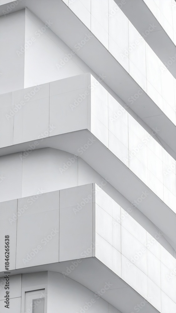 Obraz premium Sleek, modern architectural design featuring clean lines and a minimalist aesthetic on a white building facade.