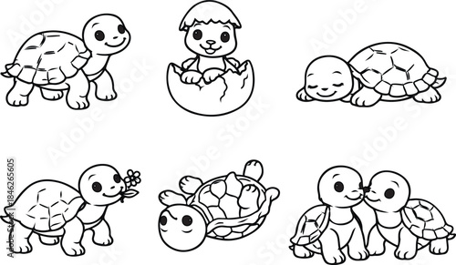 A fun coloring book image showing a set of funny cartoon animals like dog cat rabbit and bear drawn in simple outline style for kids