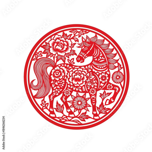 Intricate Chinese Paper-cutting Art Featuring a Mythical Horse and Floral Designs for Cultural