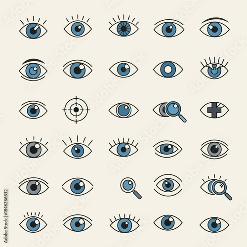Collection of Eye Icons with Various Styles and Designs.
