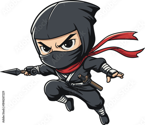 Chibi ninja character illustration with red scarf