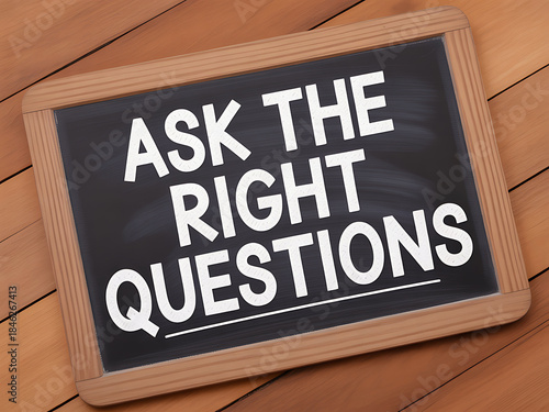 Ask the right questions: conceptual message on a chalkboard for business or learning