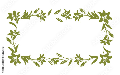 Olive Green Lily Flower Frame Border Design Element Rectangle Shape