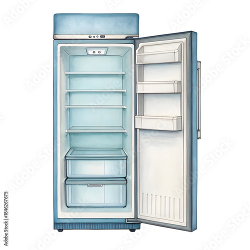 Blue Watercolor Refrigerator Empty Interior isolated on a transparent background