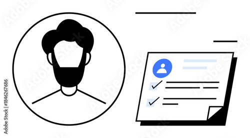 User profile with beard inside a circle alongside checklist with profile details and completed steps. Ideal for authentication, identity, account setup, profile management, onboarding, security