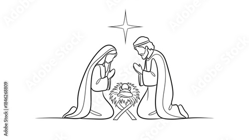 Nativity Scene: Witness the holy family gathered around the manger, embodying love and the essence of Christmas, framed by a radiant star. 
