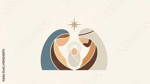 Christmas Nativity Scene: A depiction of the nativity scene, showcasing a representation of the holy family with a guiding star and warm hues, evoking the spirit of the Christmas season.