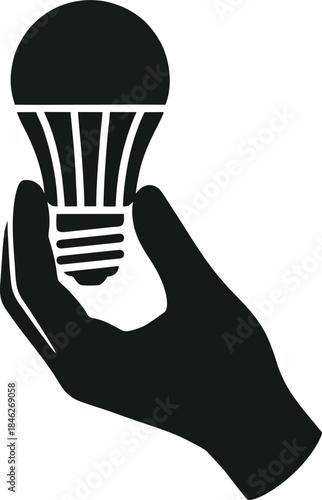 Energy Saving Silhouette Vector. Hand Holding Eco LED Light Bulb Illustration Isolated on White Background
