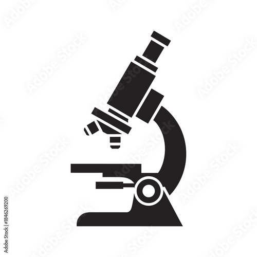 Black and white icon of a microscope representing scientific research and laboratory analysis