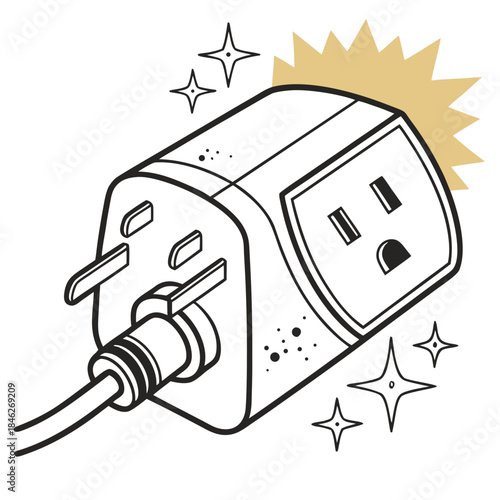 Dirty electrical plug with shining starburst power plug