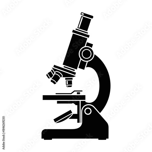 Black and White Silhouette of a Classic Compound Microscope for Scientific Research