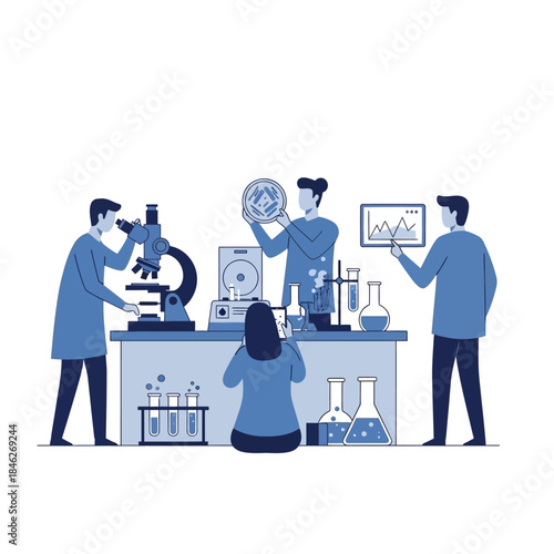 scientists conducting laboratory experiments with microscopes and test tubes in a modern science