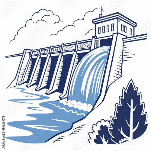 Hydroelectric dam releasing glowing blue stream water