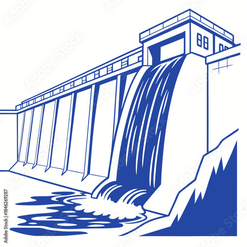 Hydroelectric dam releasing blue water stream