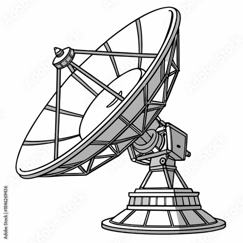 Large satellite dish antenna on adjustable mount communication dish