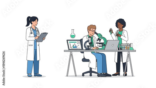 scientists conducting laboratory research with modern equipment and apparatus in a scientific
