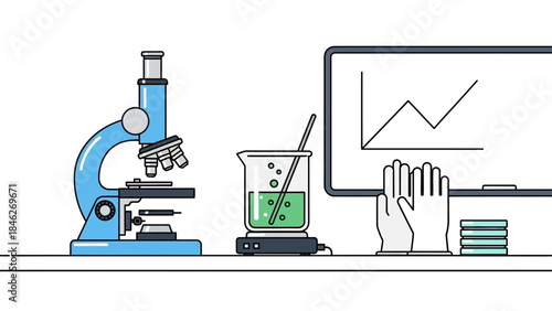laboratory equipment microscope test tubes and data analysis scientific research scene