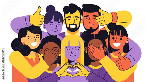 Group of diverse people showing support and positivity with hand gestures.