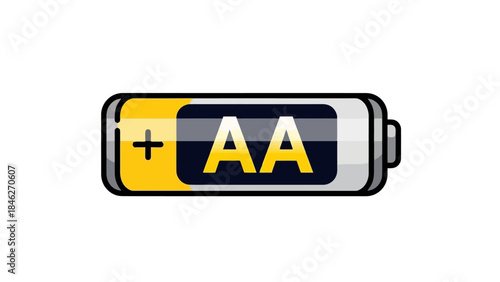 Clean Vector Illustration of an AA Battery with Positive Symbol and Charge Indicator