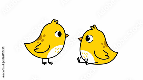 Cute Yellow Cartoon Birds Sitting Together, Adorable Avian Friends Design
