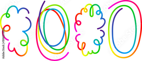 Rainbow colored playful numbers forming 2020 with unique wavy and oval shapes
