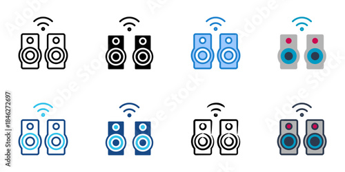 Smart speakers icons set multiple style vector collection. 

