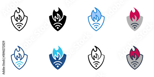 Fire detection icons set multiple style vector collection. 
