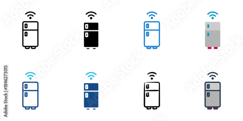 Smart refrigerator icons set multiple style vector collection. 
