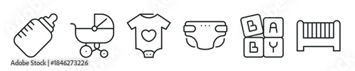 Baby Gear thin line icon set. Web minimal editable stroke icons