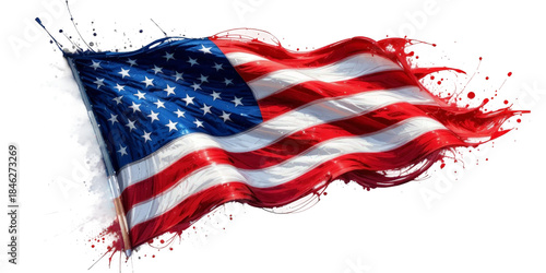 Waterfcolor Us United state America flag with american, america, united, patriotism, us, star, flag