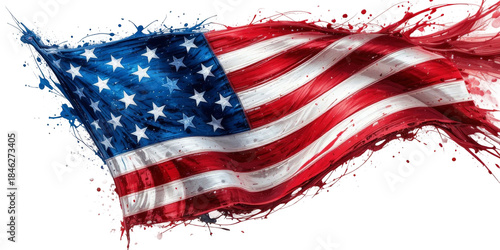 Waterfcolor Us United state America flag with flag, star, american, us, united, america, patriotism