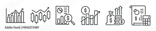 Financial Report thin line icon set. Web minimal editable stroke icons
