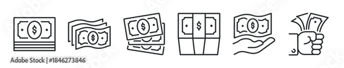 Cash thin line icon set. Web minimal editable stroke icons
