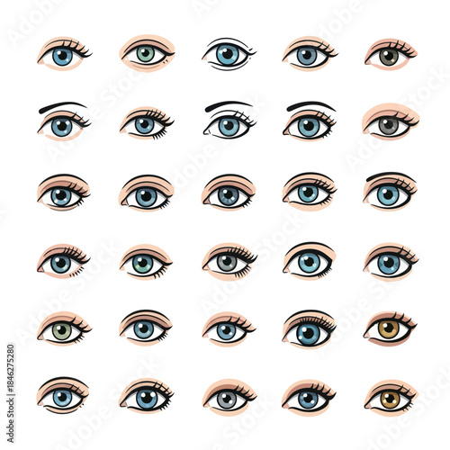 Diverse Collection of HandDrawn Eye Illustrations on White Background.