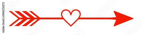 Red arrow with heart symbol representing love romance and Valentine’s Day isolated on white background simple vector design.