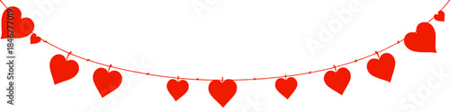 Red heart garland banner with hanging hearts isolated on white background representing love romance valentines day celebration decoration