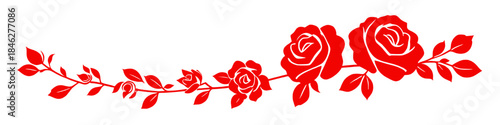 Red rose garland with multiple roses and leaves isolated on white background representing love romance valentines day floral decoration