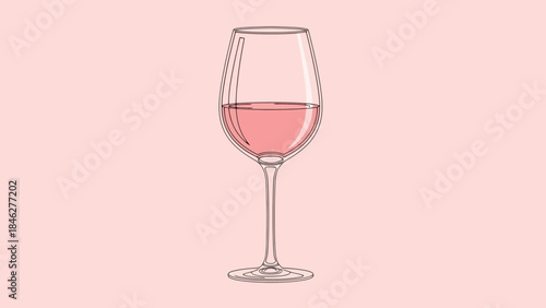 Elegant Wine Glass Filled with Refreshing Pink Rosé Against a Soft Pink Background