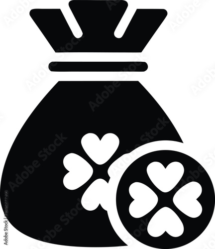 lucky clover coin bag line art vector illustration on transparent background