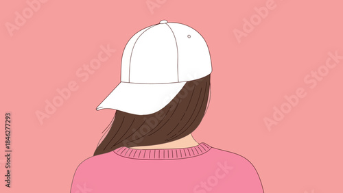 Back View of a Person Wearing a White Baseball Cap and Pink Sweater