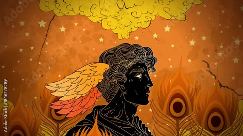 morpheus hypnos greek god of dreams surrounded by peacock feathers