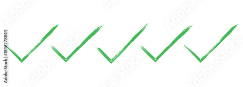 five green check tick mark sign. checkmark icon color editable on white background. Tick symbol green color transparent. brush Check mark icons.