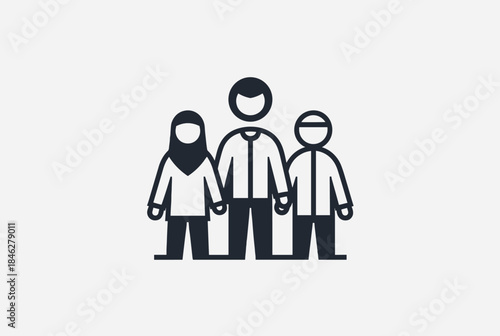 A simple and inclusive vector illustration of three diverse individuals holding hands, symbolizing unity and community spirit.