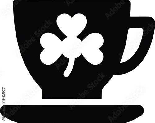 shamrock teacup line art vector illustration on transparent background