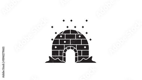 Black igloo illustration with sparkling stars on transparent background silhouette