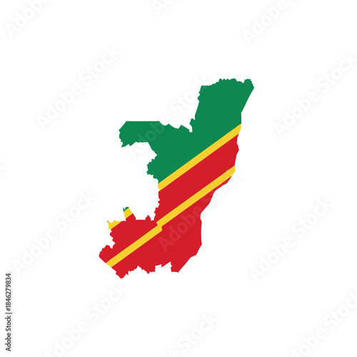 Distinctive map outline of the Democratic Republic of Congo displaying its national flag