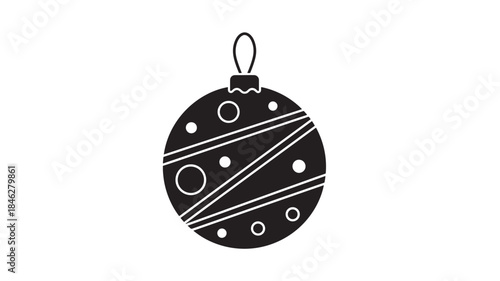 Minimalist black christmas ornament with a loop ideal for designs on transparent background silhouette