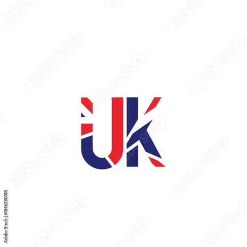 Concept of a UK letter logo with the British flag pattern, abstract vector art