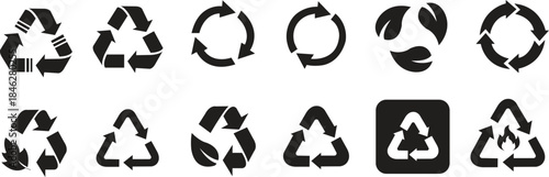 Set recycle sign or packaging sign for products. Period After Opening PAO label. Green dot recycling symbol. Recycling Codes. Don't litter sign. Vector Illustration