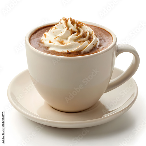 cup of hot chocolate on white background